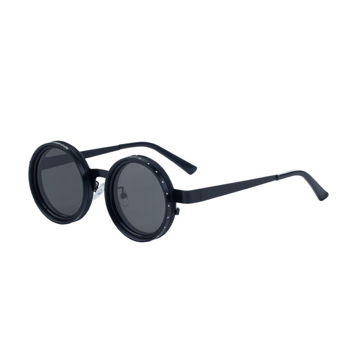 Steampunk Round Black Sunglasses with Carbon Fiber Zip Case