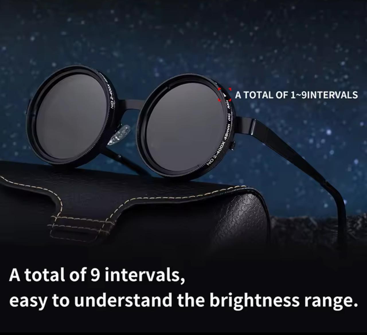 Steampunk Round Black Sunglasses with Carbon Fiber Zip Case