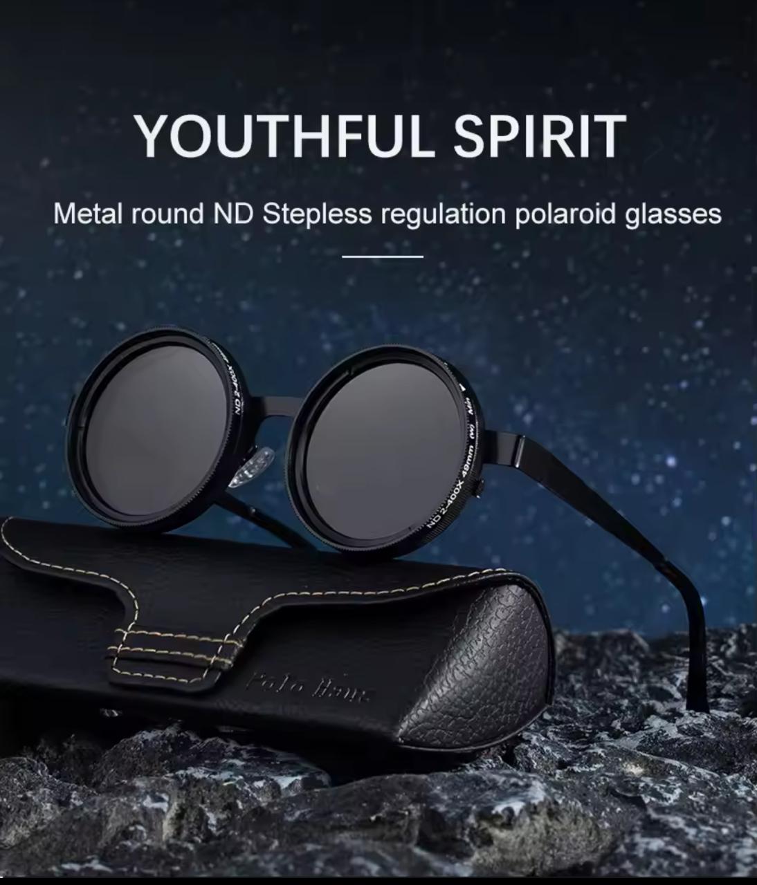 Steampunk Round Black Sunglasses with Carbon Fiber Zip Case