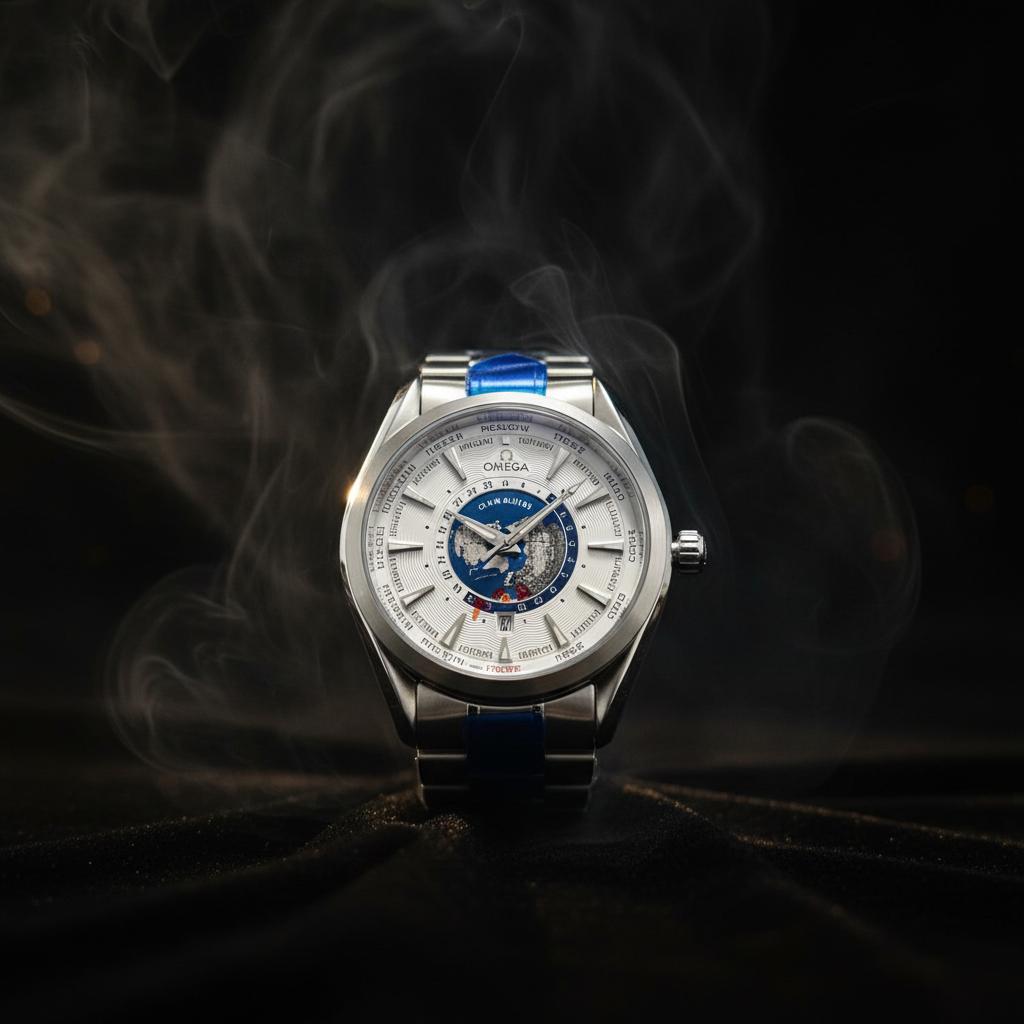 Omega Seamaster Worldtimer Stainless Steel Watch with Blue Accent