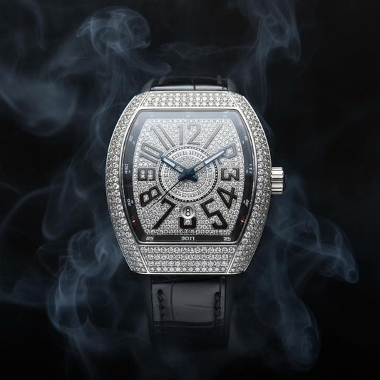 Diamond‑Encrusted Luxury Watch – Black Arabic Numeral Timepiece